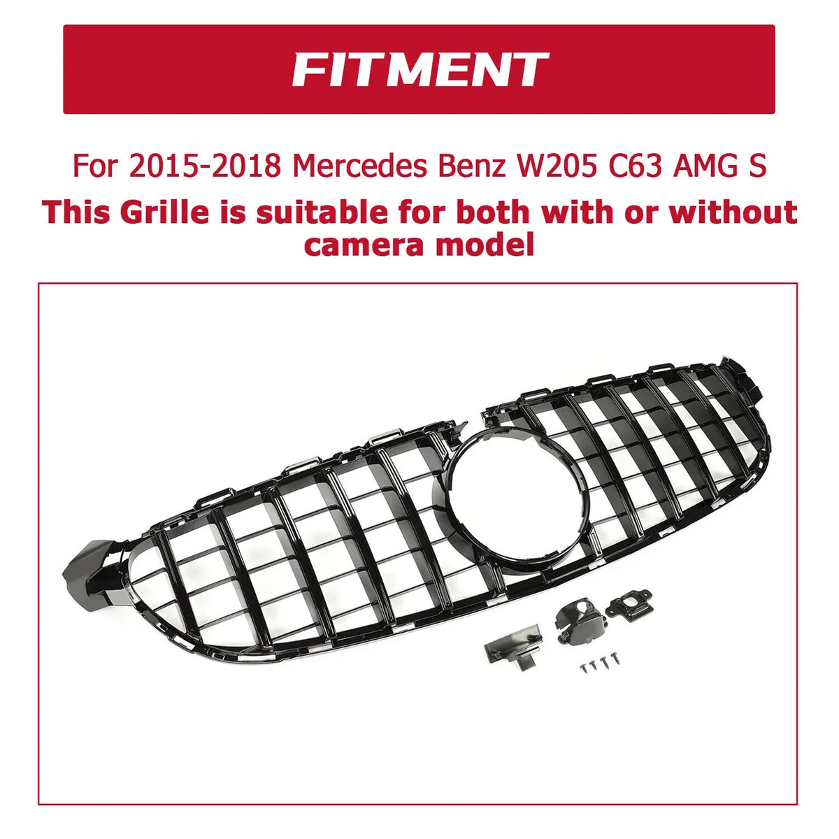 Kojem Front Bumper Grille for 2015 2016 2017 2018 Mercedes Benz W205 C63 AMG S Black Painted for Both with Or without Camera Model Shield