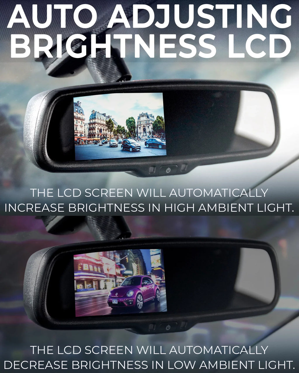 Master Tailgaters Universal Frameless Rear View Mirror with 7" LCD Display, 4 Video Inputs & Enhanced Visibility