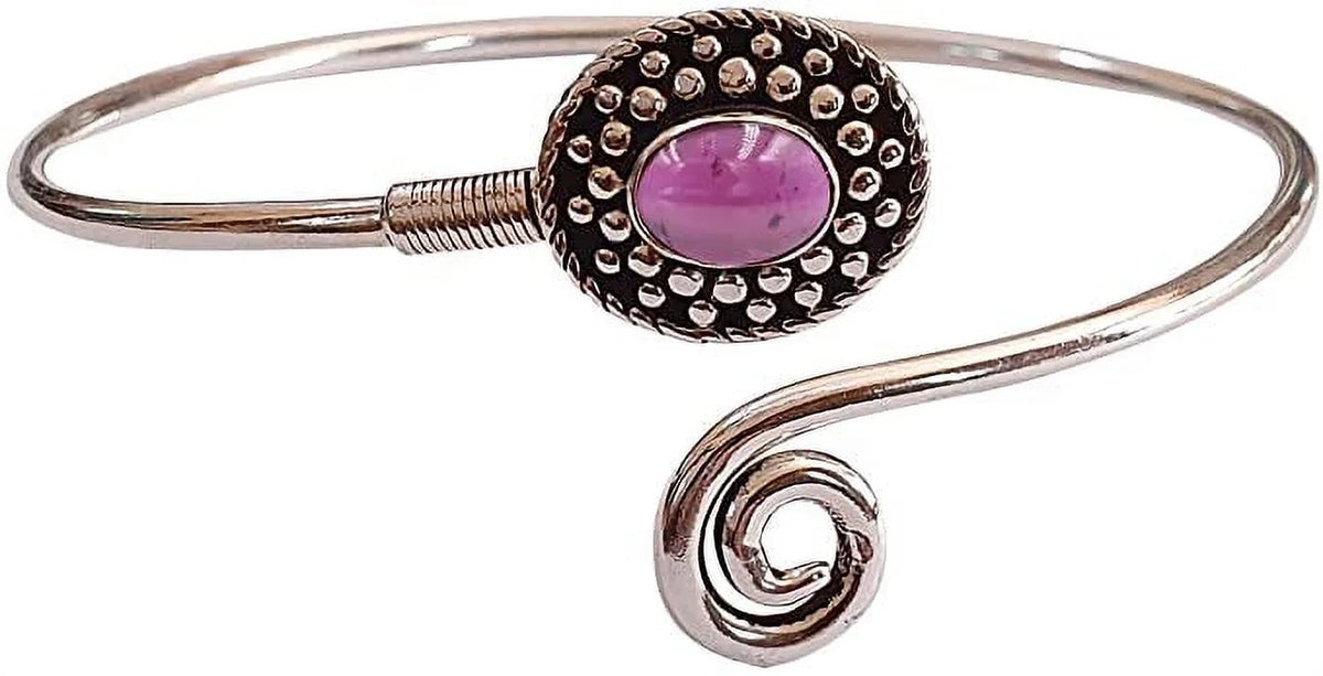 Handmade Cuff For Women, Bohemian Tribal Design Silver Plated Natural Real Red Garnet Gemstone Modern Designer Fashion , Party Boho Jewelry