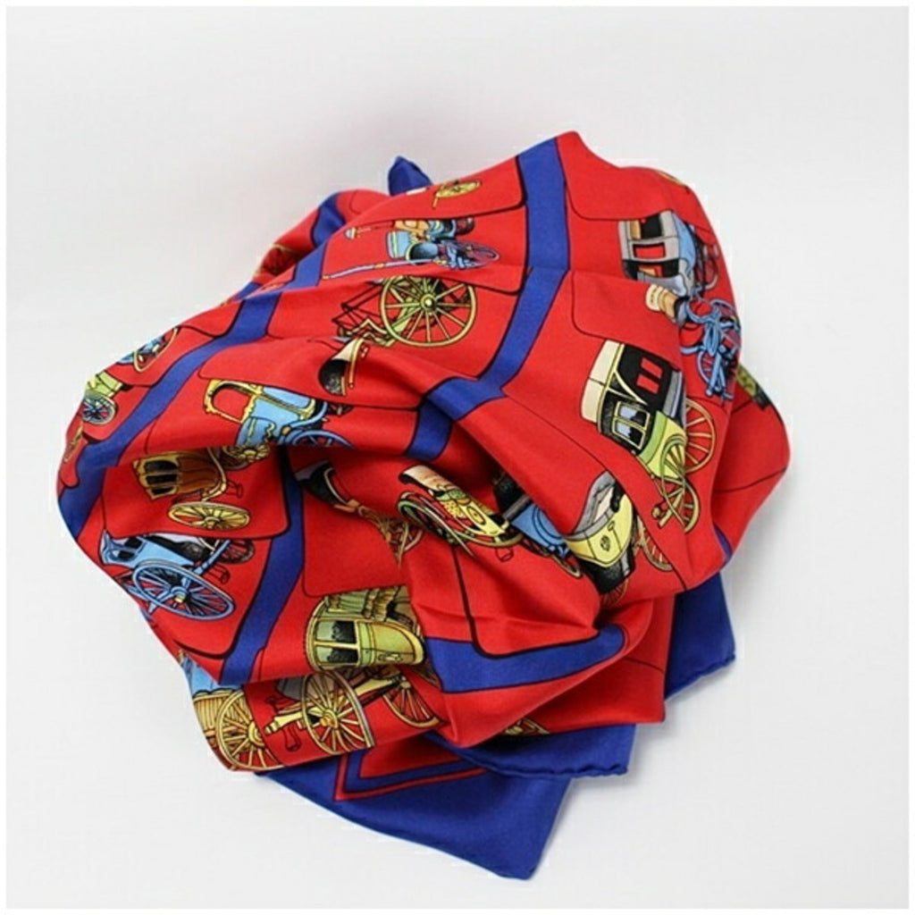 Pre-Owned Hermes Silk Scarf Muffler CARROSSERIE (Spiral Carriage) Red x Blue HERMES Women's (Good)