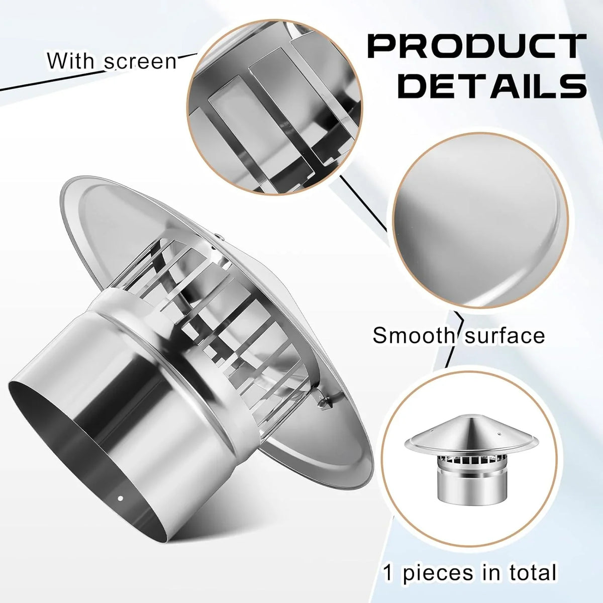 6 Inch Cone Top Chimney Cap Stainless Steel Cone Cap with Screen Chimney Protection Outside Roof Silver Fireplace Screen Protection Exterior Stove Pipe Topper for Vent Flue Family Kitchen Cooking