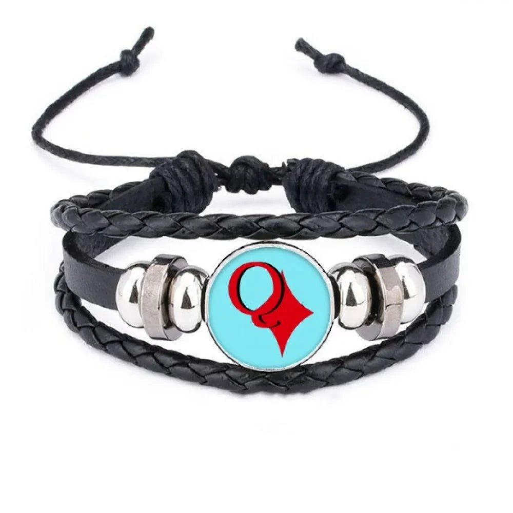 wealth queen q poker Wristband braided leather woven rope wristband