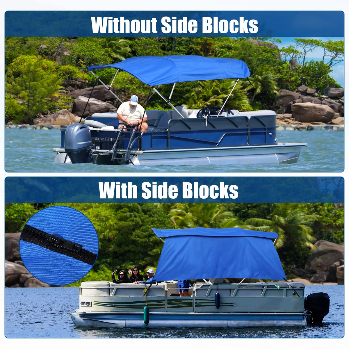 Unique Bargains 600D 4 Bow 8'L x 54"H x 79"-84"W Bimini Top Canvas Wrap with Detachable Side Blocks Storage Boot Blue