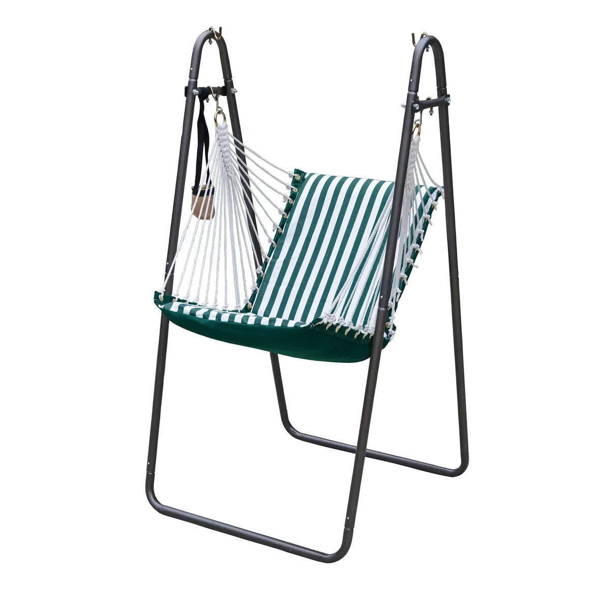 The Hamptons Collection 64" Green and White Acrylic Soft Comfort Hammock Chair with Stand