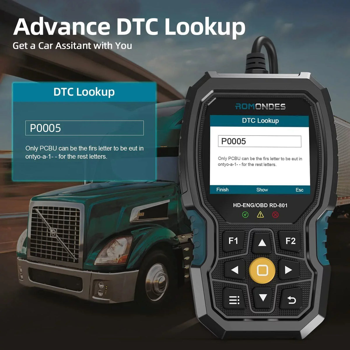 Romondes RD801 OBD2 Scanner Code Reader Heavy Duty Truck Diesel Truck Scanner Diagnostic Tool