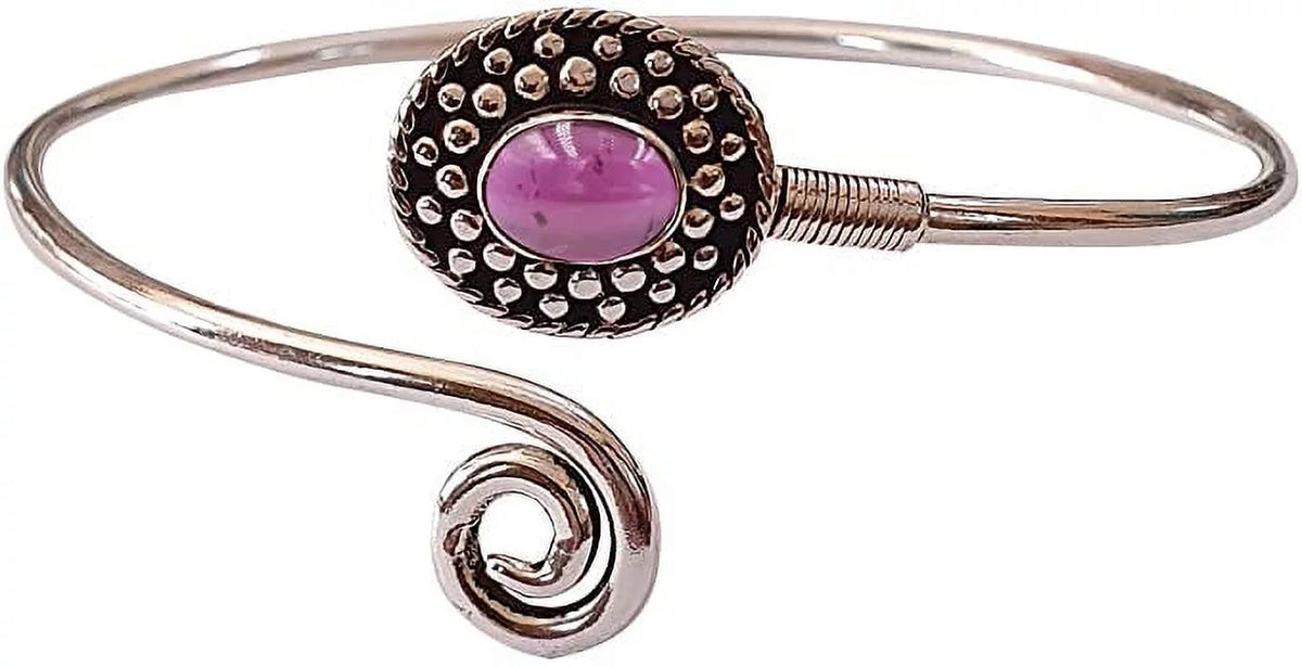 Handmade Cuff For Women, Bohemian Tribal Design Silver Plated Natural Real Red Garnet Gemstone Modern Designer Fashion , Party Boho Jewelry