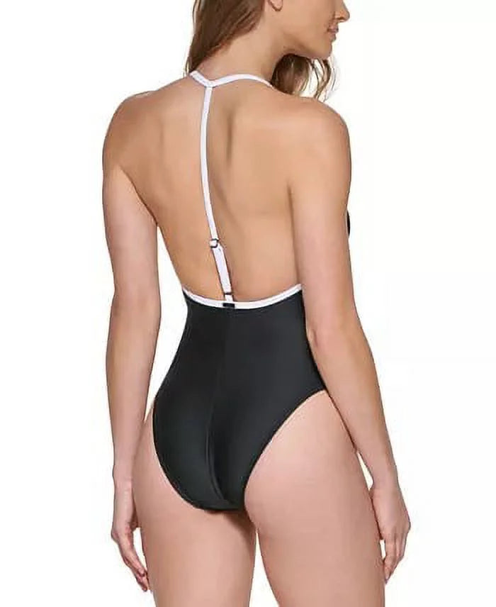 DKNY BLACK T-Back One-Piece Swimsuit, US Small