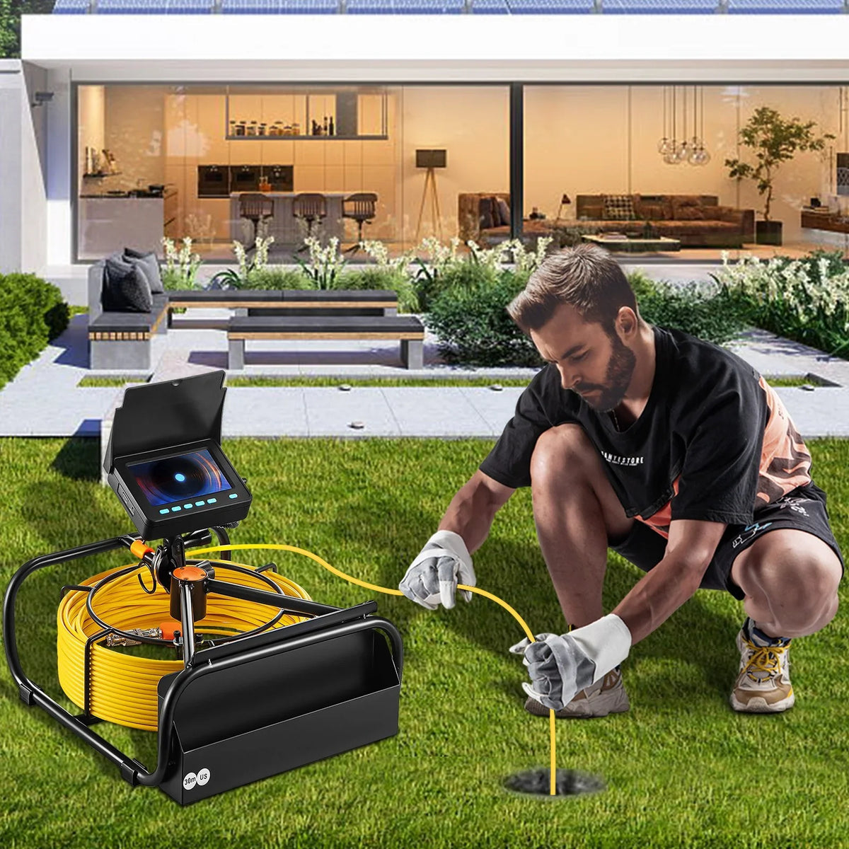 VEVOR Sewer Camera - 98.4 FT Cable, 4.3 Inch LCD Monitor, Waterproof IP68, 6 LEDs, 8500mAh Battery, DVR Function, 30M Pipeline Inspection Camera