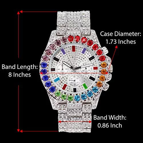 Charles Raymond Iced Out Mens Color on Blast Watch Single or Combo Sets with Blinged Out s Set. Iced Out Colourful Rainbow Flame Collection (ST10327CO-ZZ SLV)
