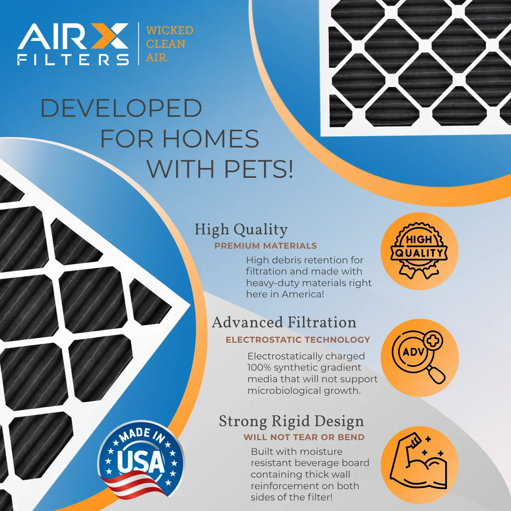 16x25x1 Air Filter MERV 8 Rating, 12 Pack of Furnace Filters Comparable to MPR 700, FPR 5, Pet Odor Retention Filters - Made in by AIRX FILTERS WICKED CLEAN AIR.
