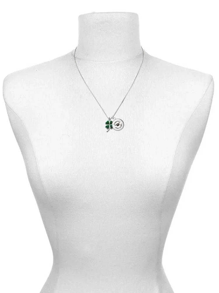 Delight Jewelry Silvertone Green Four Leaf Clover with Heart Leaves Dome Teachers Can Do Virtually Anything Black Rubber Charm