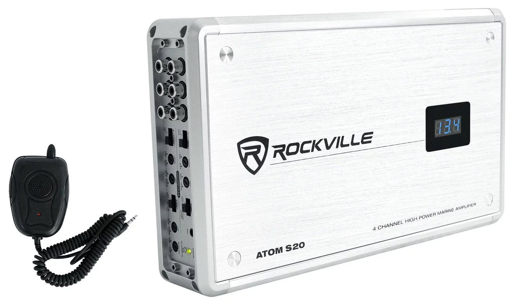 Rockville ATOM S20 4 Channel Bluetooth Amplifier w/Volt Meter+Mic For ATV/UTV