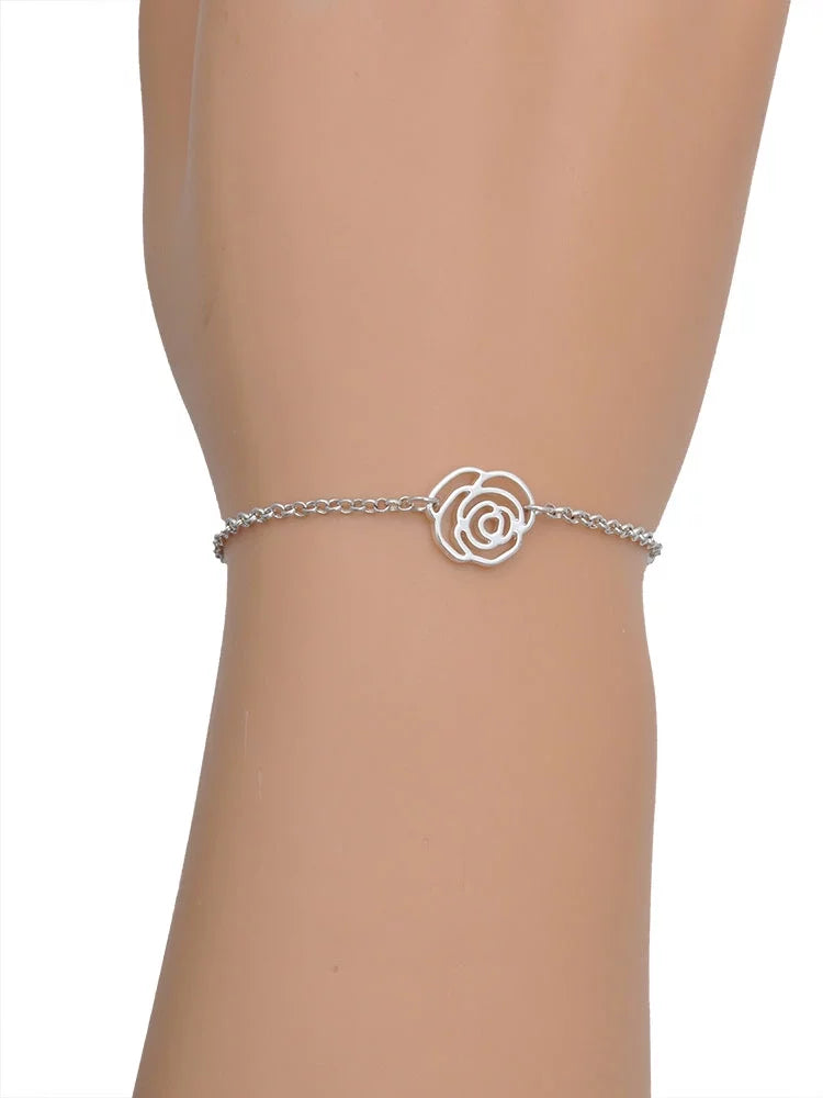 Delight Jewelry Silvertone Translucent Green Lucky Four Leaf Clover Silver-tone Rose Link Chain , 6.25"+1.75" Extender