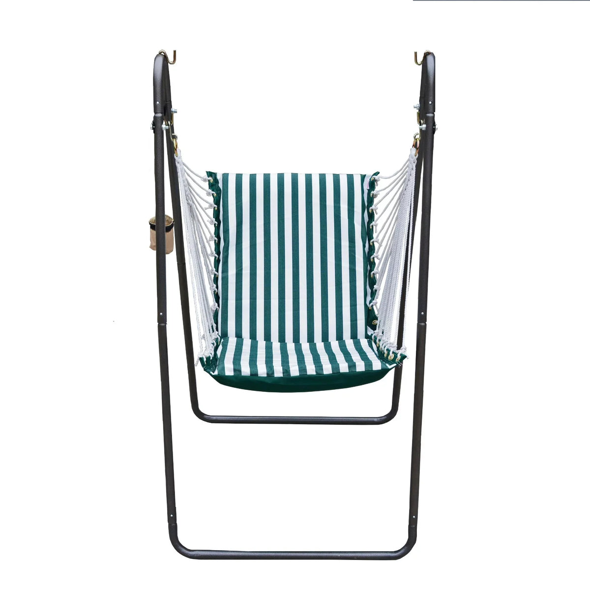 The Hamptons Collection 64" Green and White Acrylic Soft Comfort Hammock Chair with Stand