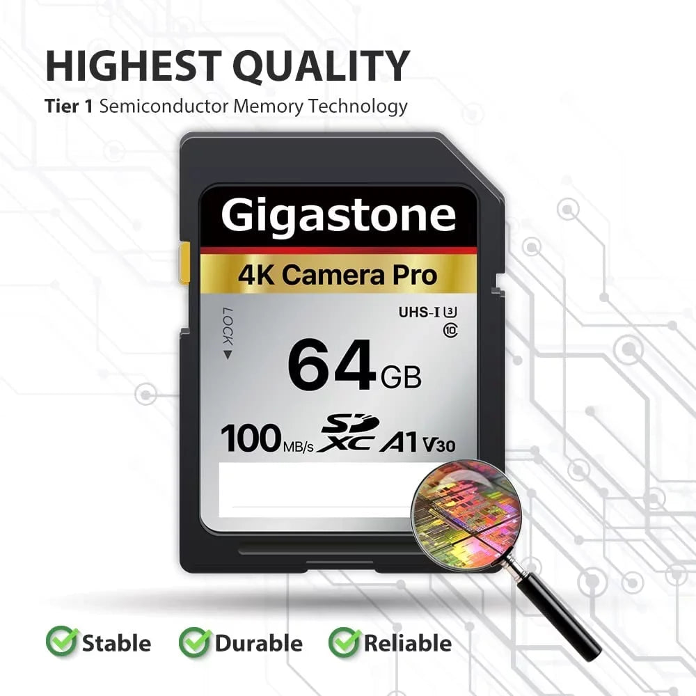 Gigastone 64GB 5-Pack SD Card V30 SDXC Memory Card High Speed 4K Ultra HD UHD Video Compatible with Canon Nikon Sony Pentax Kodak Olympus Panasonic Digital Camera, with 5 Mini Cases-GS-SD-64GB-2-5PK-B
