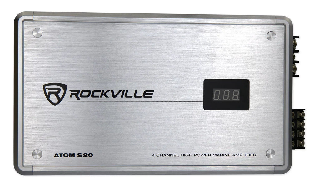 Rockville ATOM S20 4 Channel Bluetooth Amplifier w/Volt Meter+Mic For ATV/UTV