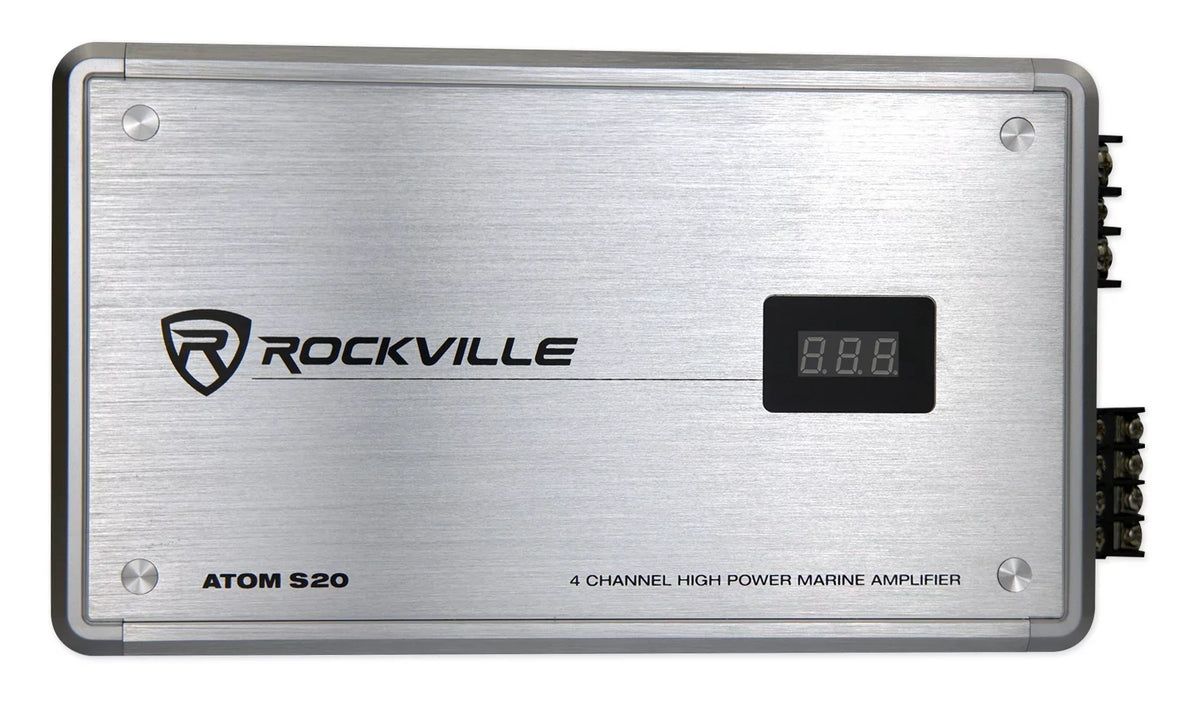Rockville ATOM S20 4 Channel Bluetooth Amplifier w/Volt Meter+Mic For ATV/UTV