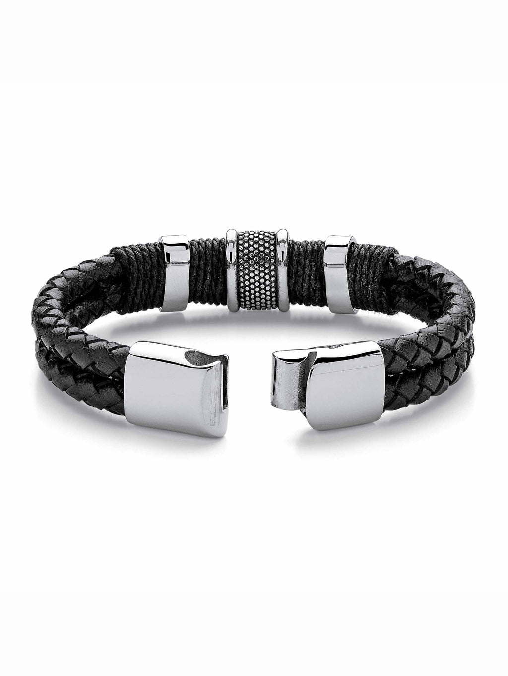 PalmBeach Jewelry Men's Tribal With Magnetic Clasp in Stainless Steel and Braided Black Leather 8"