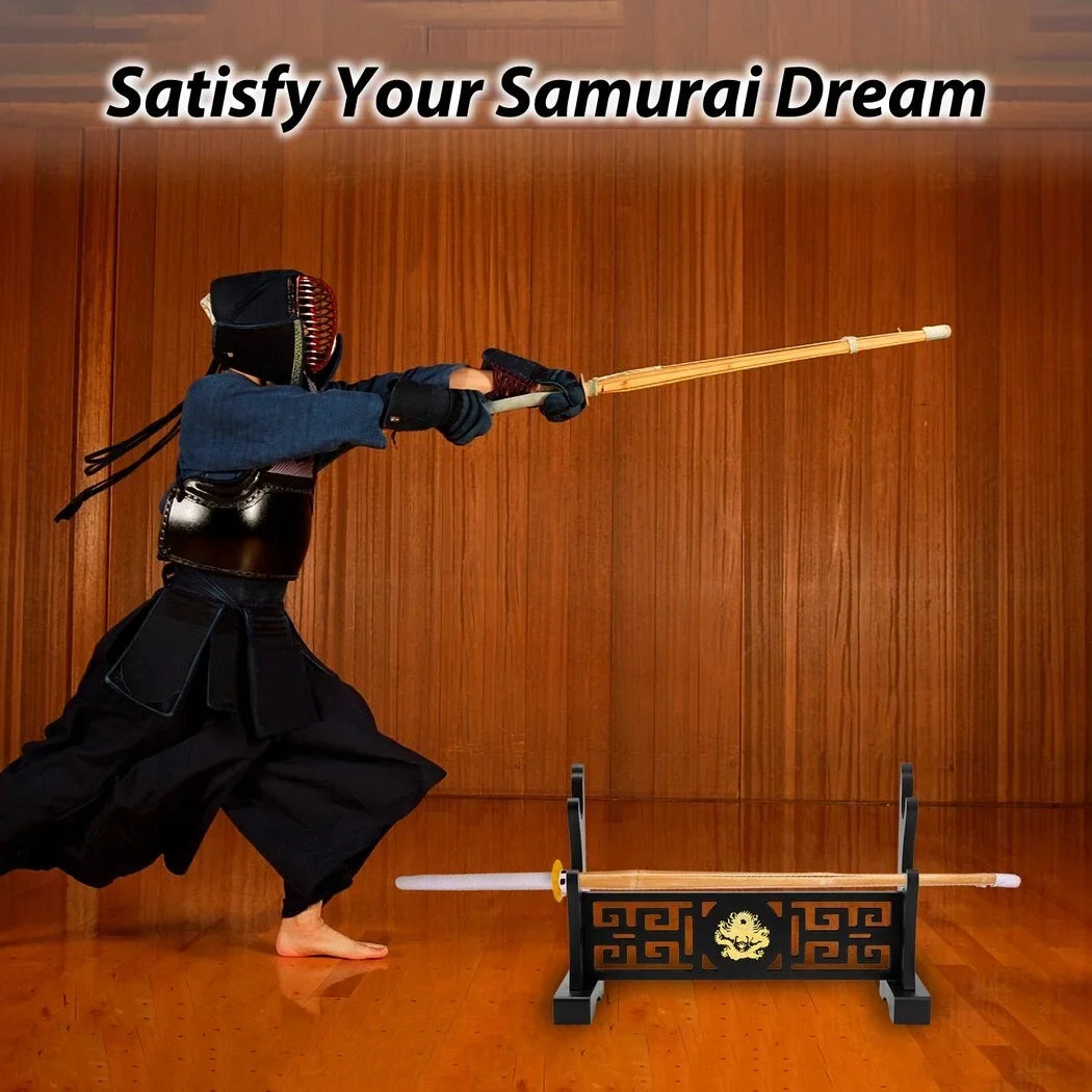 Sword Blade Stand, 2-Tier Katana Holder, Samurai Cosplay Long Blade Stand Organizer, Hollow Out Dragon Pattern Design, Portable Sword Rack Shelf