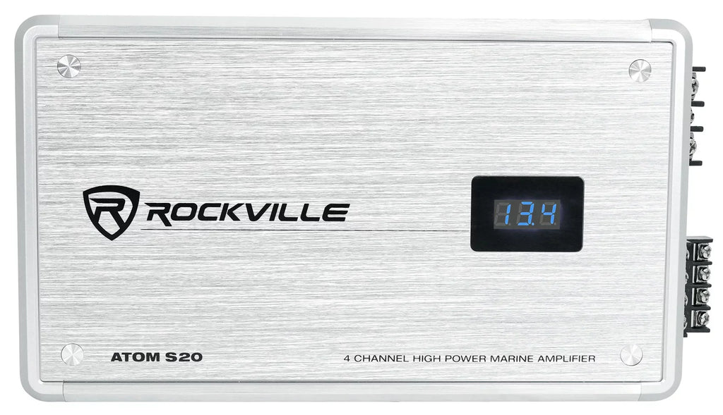 Rockville ATOM S20 4 Channel Bluetooth Amplifier w/Volt Meter+Mic For ATV/UTV