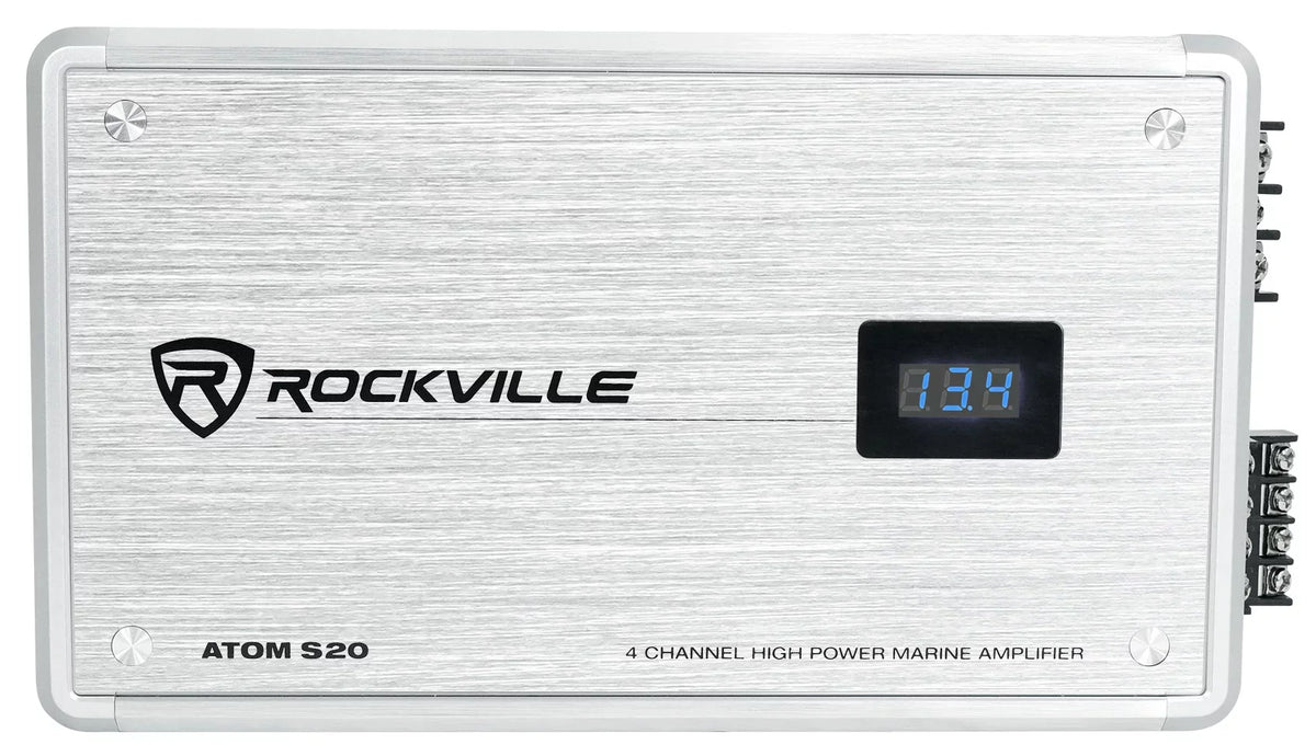 Rockville ATOM S20 4 Channel Bluetooth Amplifier w/Volt Meter+Mic For ATV/UTV