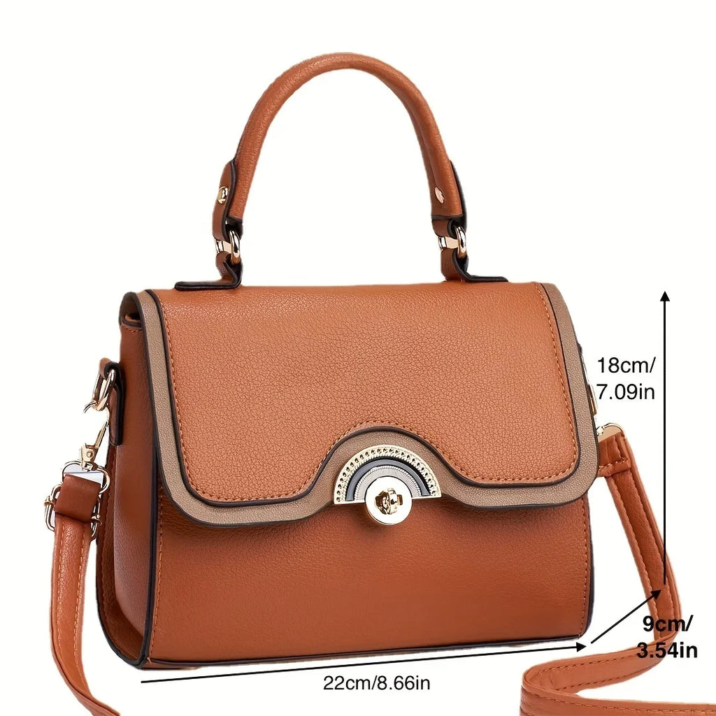 Junior Color Ontrast Handbags, Trendy Turn Lock Crossbody Bag, Women's Flap Square Purses