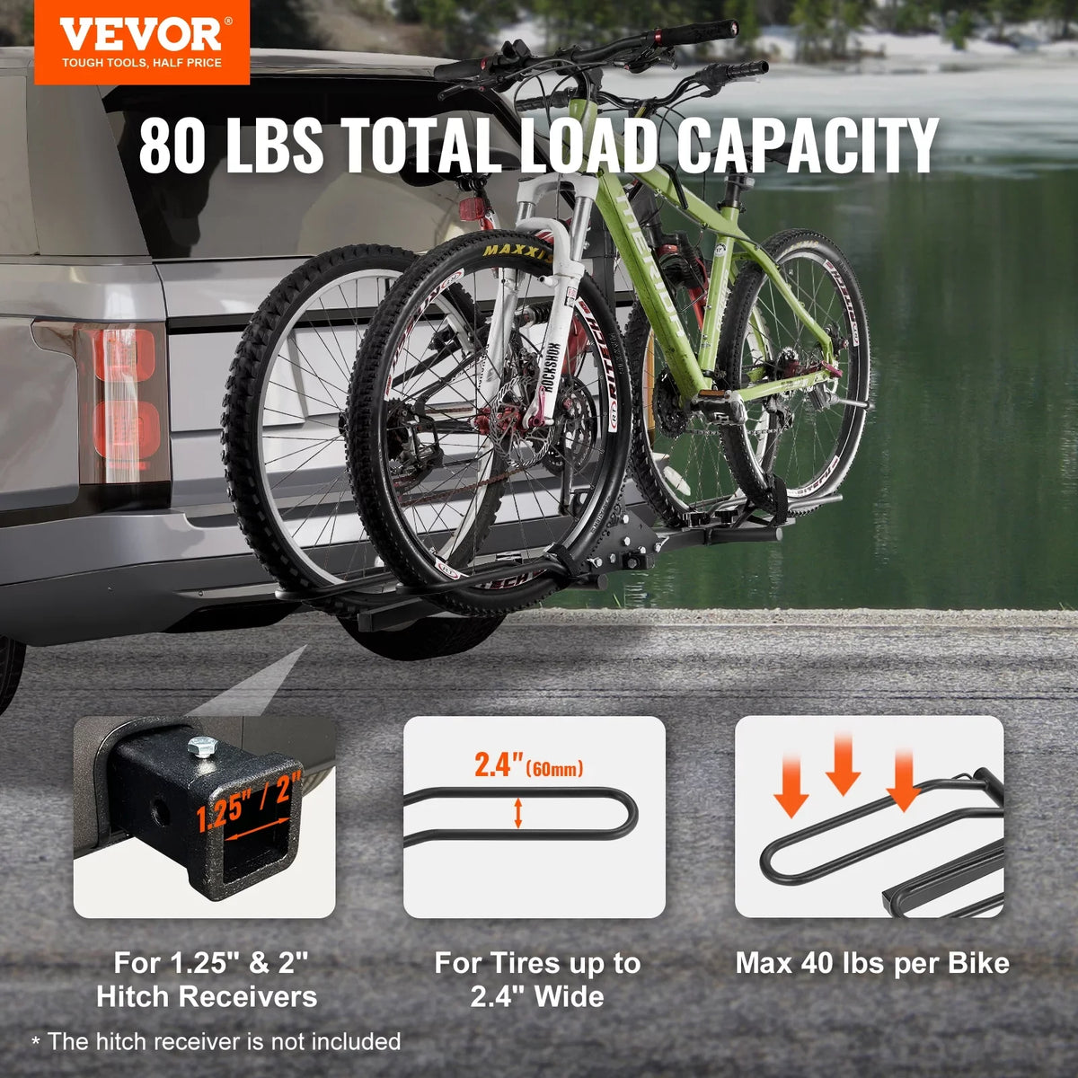 BENTISM 2-Bike Rack 80LBS Hitch Mount Folding Carrier Car Truck SUV 1.25"/2" Receiver