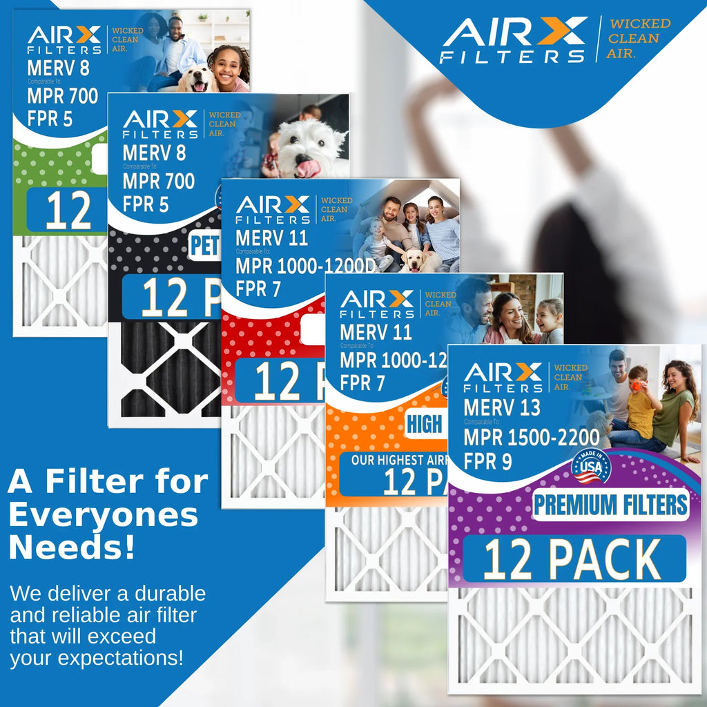 16x25x1 Air Filter MERV 8 Rating, 12 Pack of Furnace Filters Comparable to MPR 700, FPR 5, Pet Odor Retention Filters - Made in by AIRX FILTERS WICKED CLEAN AIR.