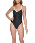 DKNY BLACK T-Back One-Piece Swimsuit, US Small