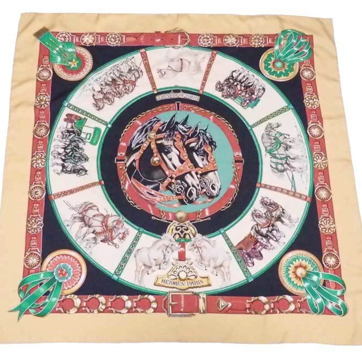 Pre-Owned Hermes HERMES scarf Carre 90 CHEVAIIX DE TRAIT silk multicolor ladies (Good)