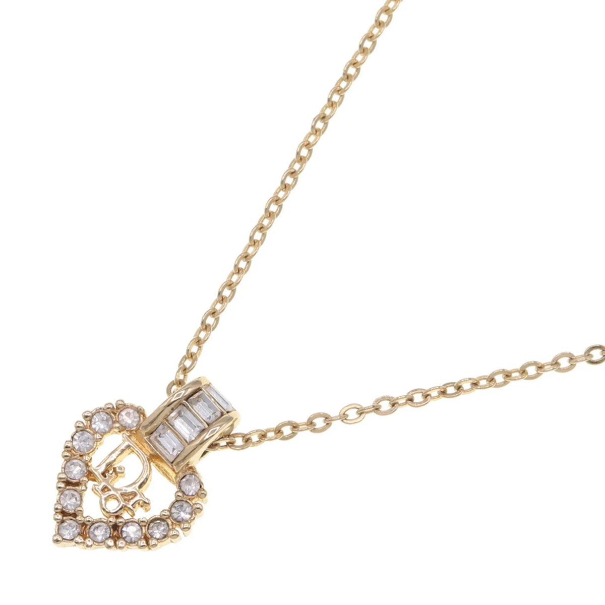 Pre-Owned Christian Dior Dior Necklace Gold Metal Heart Stone Women's Christian (Good)