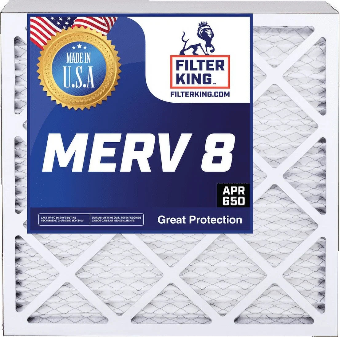 Filter King 20x20x0.5 Air Filter | 4-PACK | MERV 8 HVAC Pleated A/C Furnace Filters | MADE IN | Actual Size: 19.5 x 19.5 x 0.5"