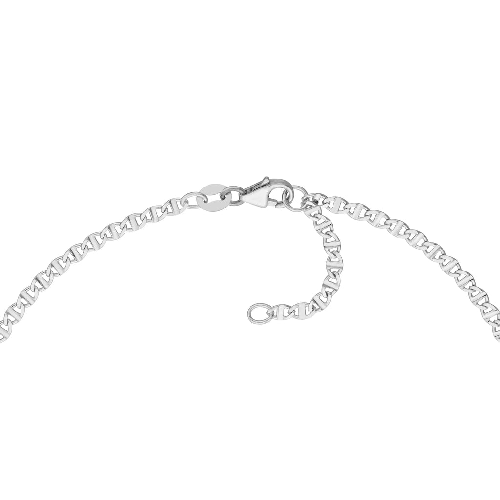 14K White Gold Women's 9"-10" Adjustable 2.20mm Flat Mariner Link Anklet