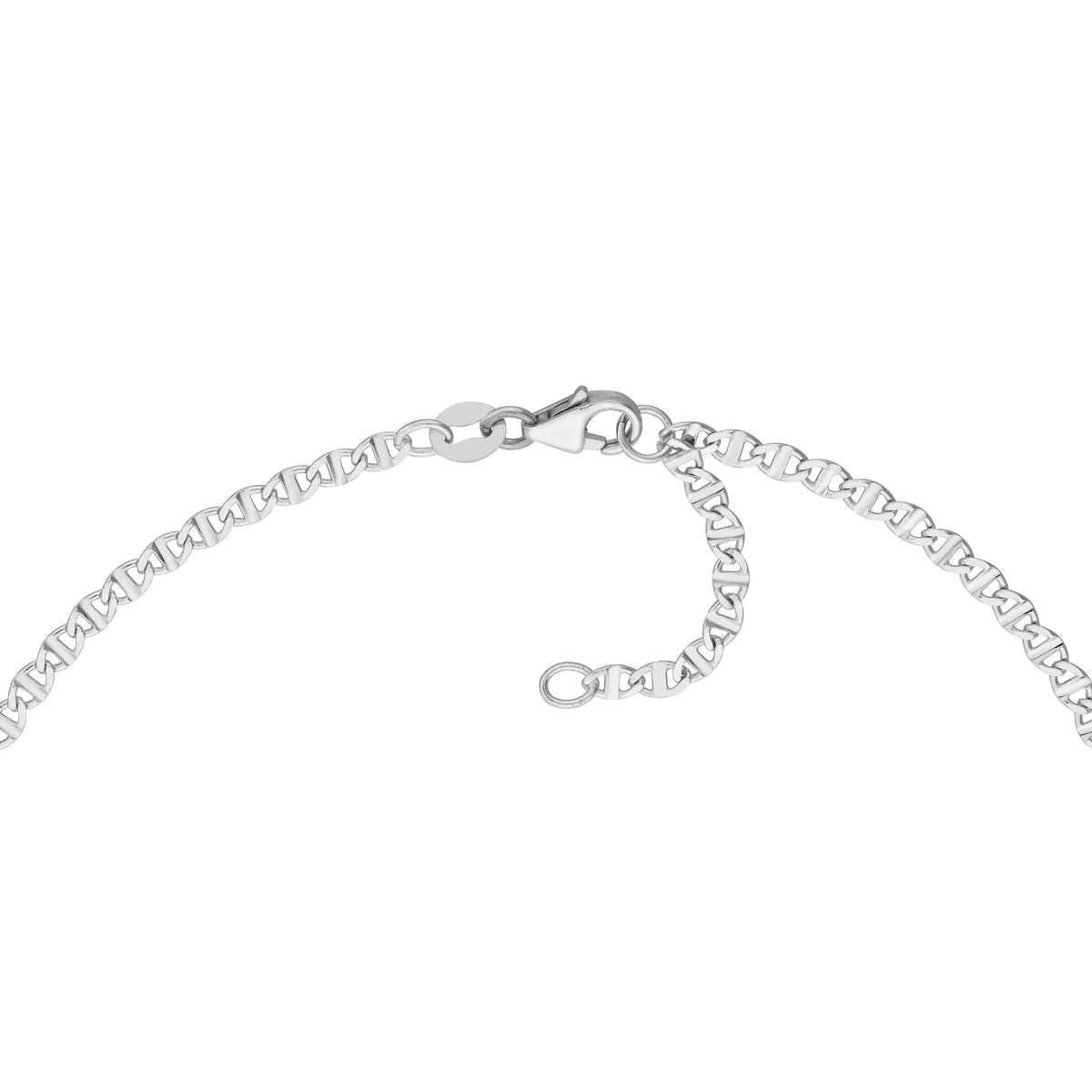 14K White Gold Women's 9"-10" Adjustable 2.20mm Flat Mariner Link Anklet