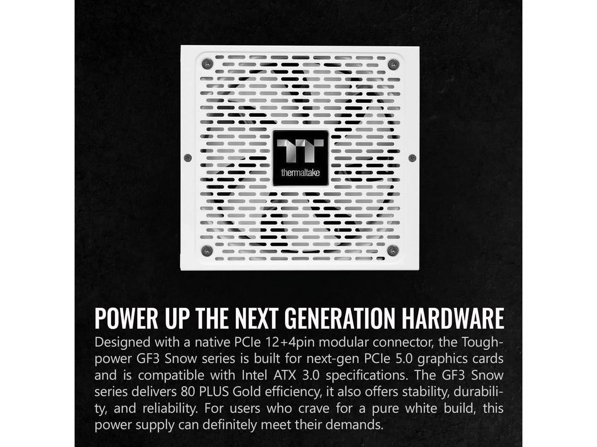 Thermaltake Toughpower GF3 Snow Edition 1200W 80+ Gold Full Modular SLI/Crossfire Ready ATX 3.0 Standard Power Supply, PCIe Gen.5 600W 12VHPWR Connector Included, PS-TPD-1200FNFAGU-N, 10 Year Warranty