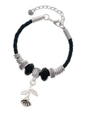 Delight Jewelry Silvertone Stemmed Rose Godmother Celtic Knot Leather Bead , 7"+2" Extender