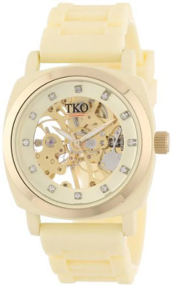 ORLOGI Women's TK626CR Milano Cream Rubber Mechanical Movement Skeleton Watch