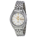 Seiko Men's 5 Automatic Watch - White/Silver Dial with Gold-Tone - Steel