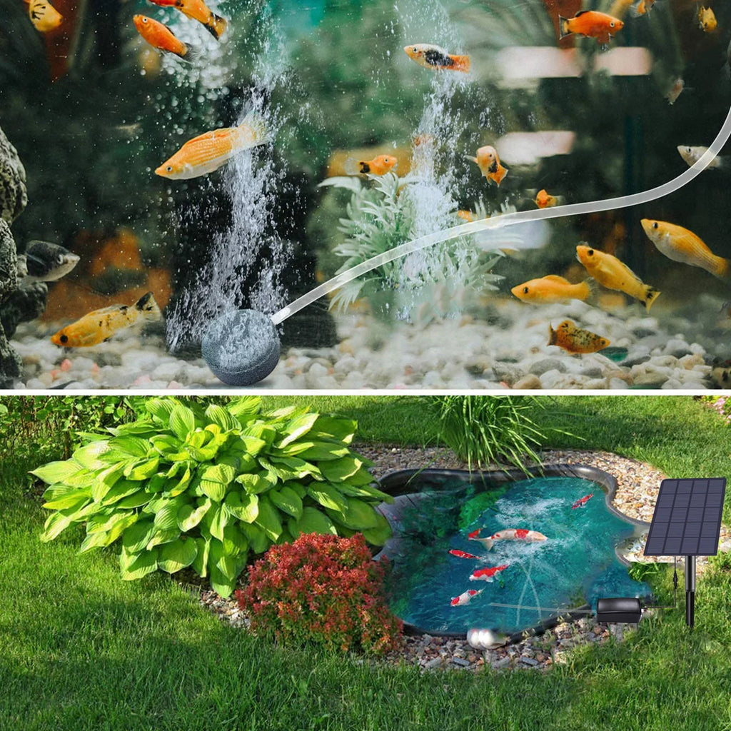 moobody 2W Plug-in Solar Oxygen Pump Fish Oxygenator Aquarium Oxygen Aerator Air Pump Fishing Aerator with Pipe Air Bubble Stones for Garden Fish Pool Pond