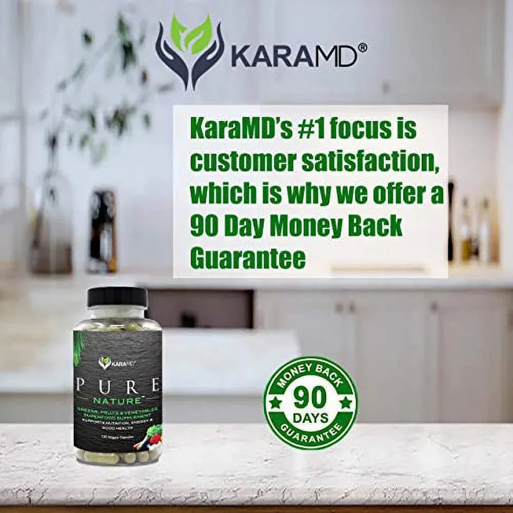 KaraMD Pure Nature | Dr Formulated Greens, Fruit & Vegetable Whole Food Health Supplement | Vitamins, Fiber & Antioxidant Superfood Nutrition | Natural Energy, Digestion & Immunity Boost, 120 Capsules