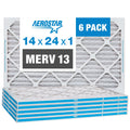 Aerostar 14x24x1 MERV 13, Pleated Air Filter, 14x24x1, Box of 6, Made in the