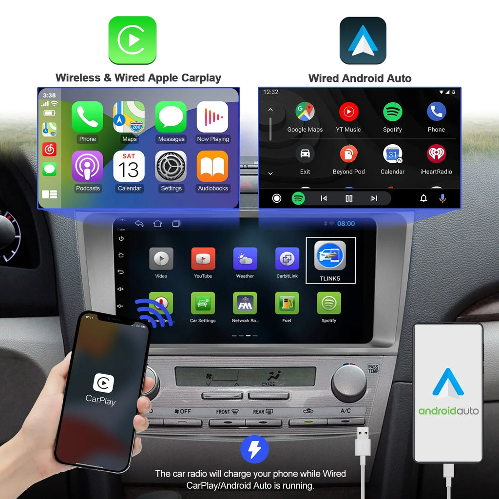 2+32G Android 10 Double Din Car Stereo for Toyota Carmy 2006-2011 with 9 Inch Touchscreen Radio Built-in Wireless Carplay/Android Auto/GPS/Bluetooth/FM/AUX-in/Steering Wheel Control/Backup Camera