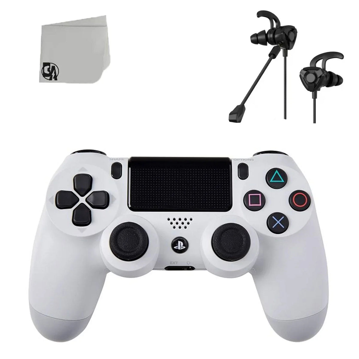 DualShock PlayStation 4 Wireless Controller - White Blue - Like New With Earbuds Bundle BOLT AXTION