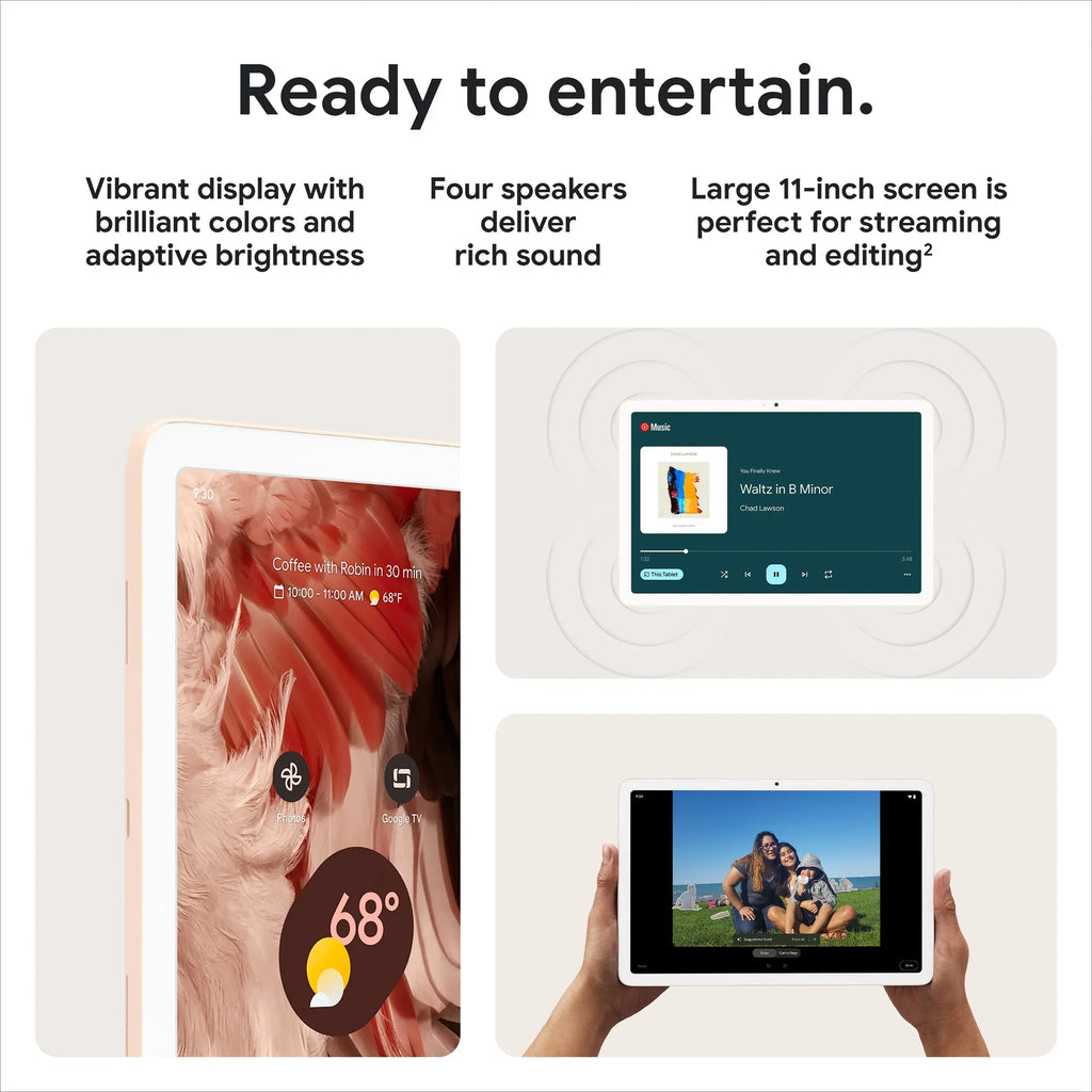 Google Pixel Tablet with Charging Speaker Dock - Android Tablet with 11-Inch Screen, Smart Home Controls, and Long-Lasting Battery - Hazel/Hazel - 128 GB, 2560x1600 Pixels
