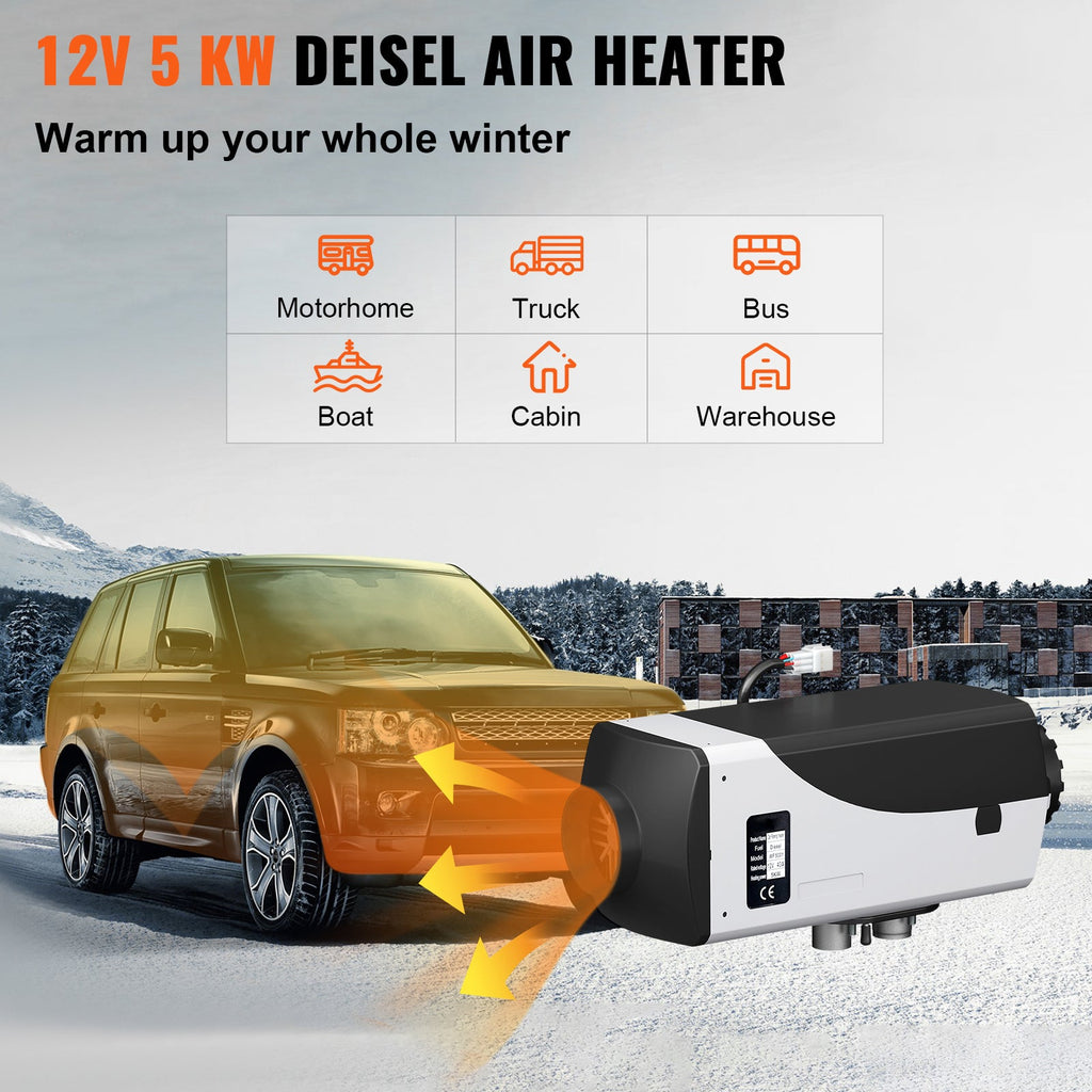 SKYSHALO 5KW Diesel Air Heater 10L Tank Diesel Heater 12V Diesel Parking Heater Muffler with LCD Thermostat and Remote Control for RV Bus Trailer Motorhomes and Ship