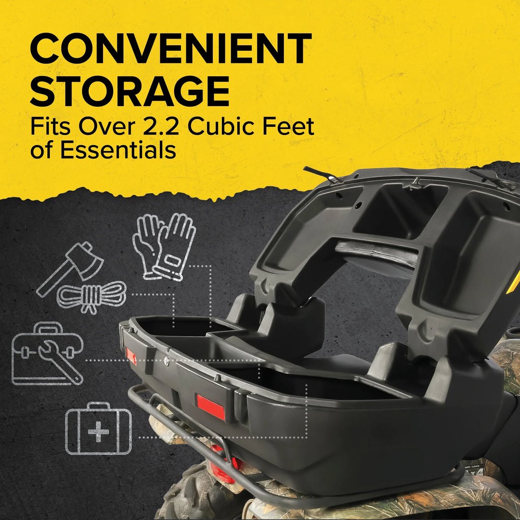 Camco Black Boar ATV/UTV Rear Storage Box and Lounger | Features a Lockable Water-Resistant Storage Box, an Impact-Resistant Design, and a Soft Comfortable Seat Cushion (66010)