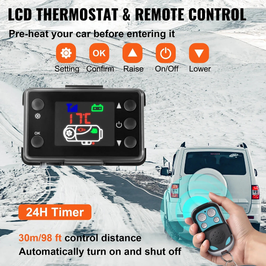 SKYSHALO 5KW Diesel Air Heater 10L Tank Diesel Heater 12V Diesel Parking Heater Muffler with LCD Thermostat and Remote Control for RV Bus Trailer Motorhomes and Ship