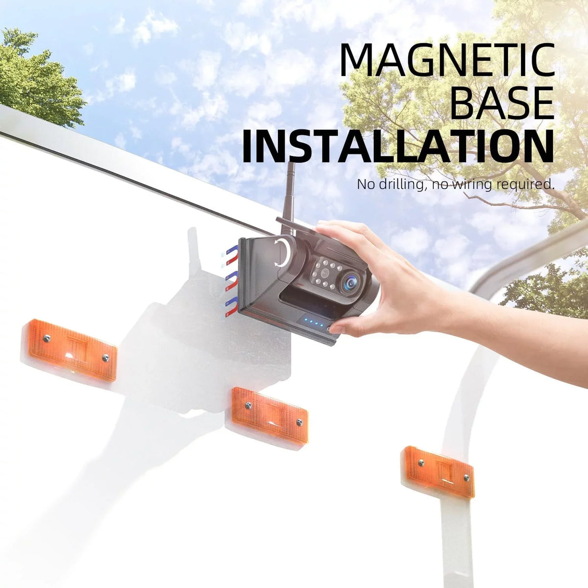 eRapta Magnetic Solar Wireless Backup Camera 5'' Monitor HD 1080P Waterproof No Drilling 1 Min DIY Installation X5