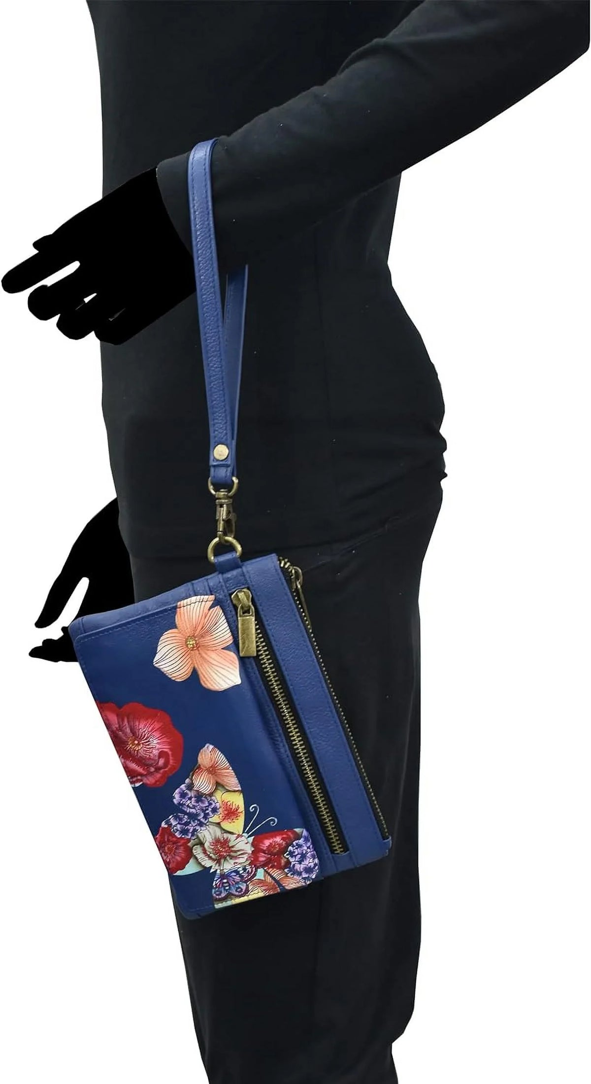 Anna By Anuschka Womens Hand-Painted Genuine Leather Wristlet Organizer Wallet - Butterfly Mosaic, Multicolor