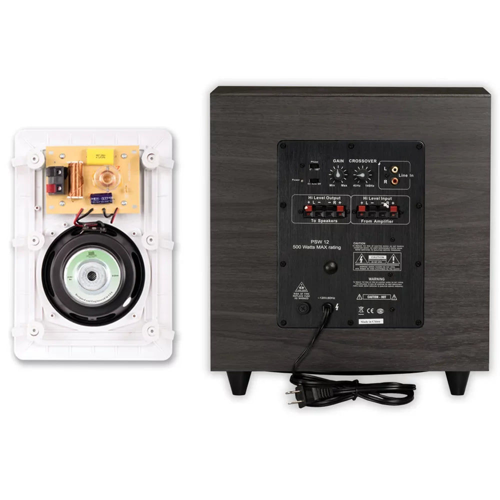 Acoustic Audio 5.1 Speaker System Flush Mount 5 Speaker Set and 12" Powered Sub